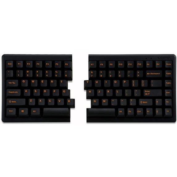 Mistel BAROCCO MD770 TKL Split Mechanical Keyboard with Cherry MX Blue Switch, Ergonomic Keyboard with Orange Letter PBT Double Shot Keycaps for Windows and Mac, Programmable Macro Support, ANSI/US