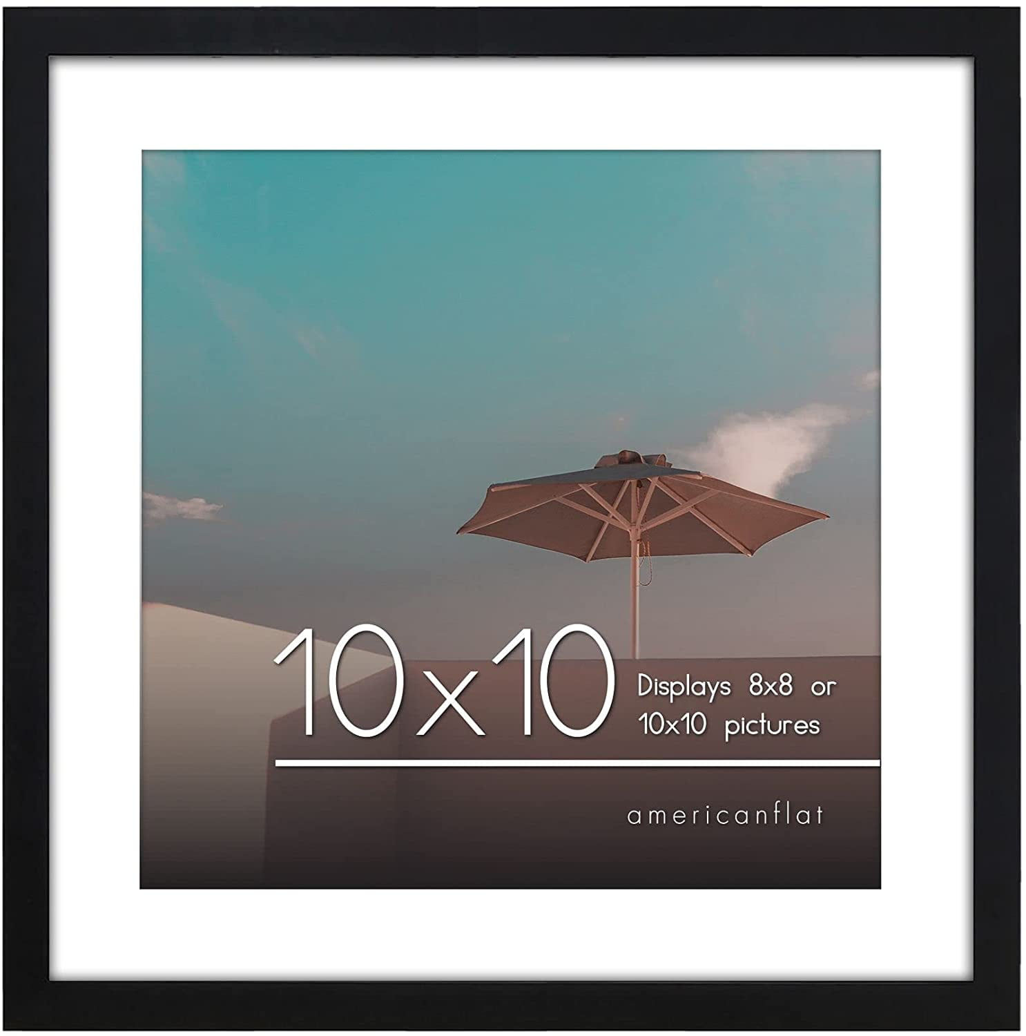 Americanflat 10x10 Picture Frame in Black Displays 8x8 With Mat and Americanflat 10x10 Picture Frame in Black Displays 8x8 With Mat and
