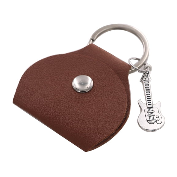 Guitar Pick Holder Case with Keyring & Small Pendant PU Leather Guitar Plectrum Bag for Guitar Player and Music Lover