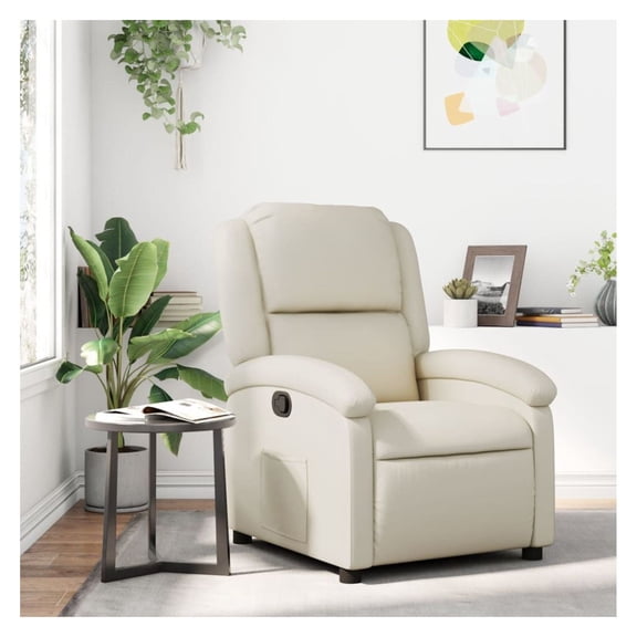 Cream Recliner Chair Faux Leather - Single Recliner for Living Room, Manual Recline, Padded Armrests, Modern Home Theater Seating