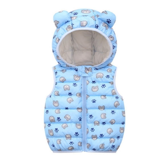 2-7Y Kids Baby Boys Girls Winter Dinosaur Hooded Vest Lightweight Puffer Sleeveless Jacket