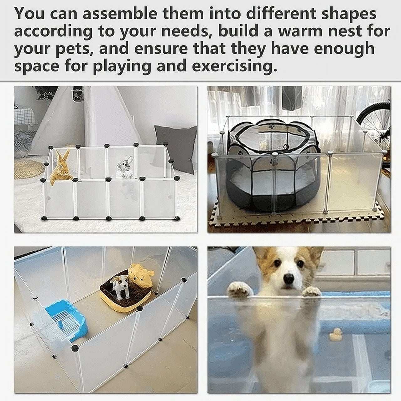 PandaTop Small Animal Playpen,Pet Playpen, Pet Playpen for Small Dogs,Indoor Outdoor Fence Pen Enclosure, Translucent Plastic Playpen,14 X 14 Inch/12Pieces Panels