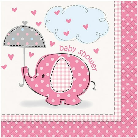 - (3 Pack) Elephant Baby Shower Cocktail Napkins, 5 in, Pink, 16ct
