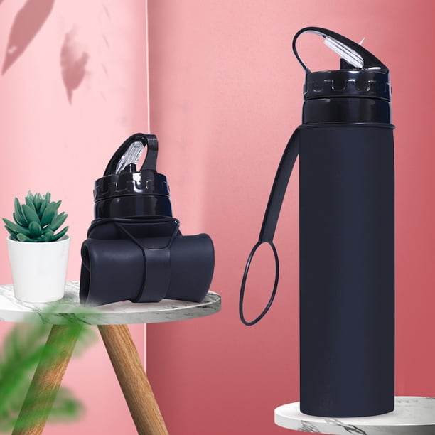 Termos para agua Botella deportiva de silicona reutilizable para niños de 600 ml suave para oficina en casa (negro)