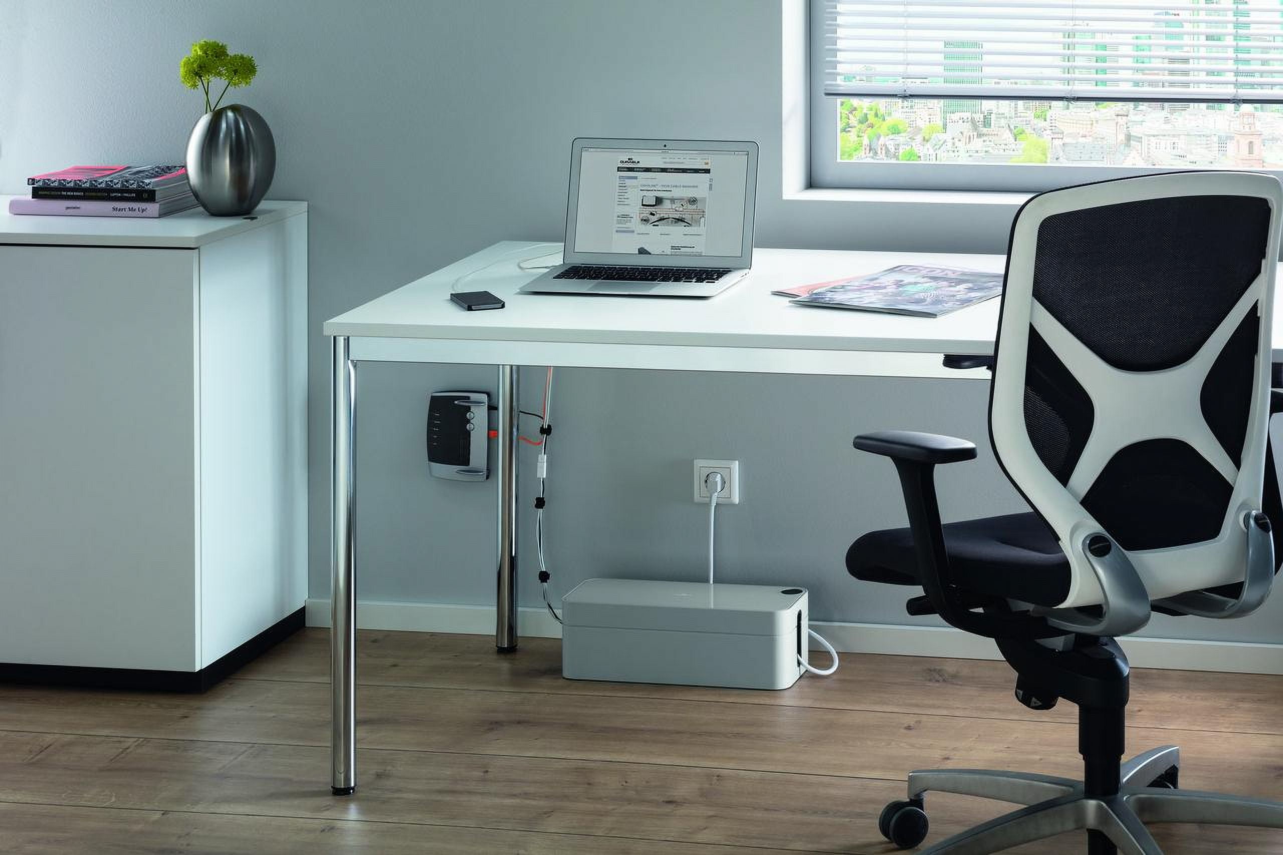 DURABLE 503010 CAVOLINE Cable Management Box with USB Cable Outlet, Large, Ideal for Organization, Flame-Retardant Plastic, Non-Slip Base, Gray (503010)