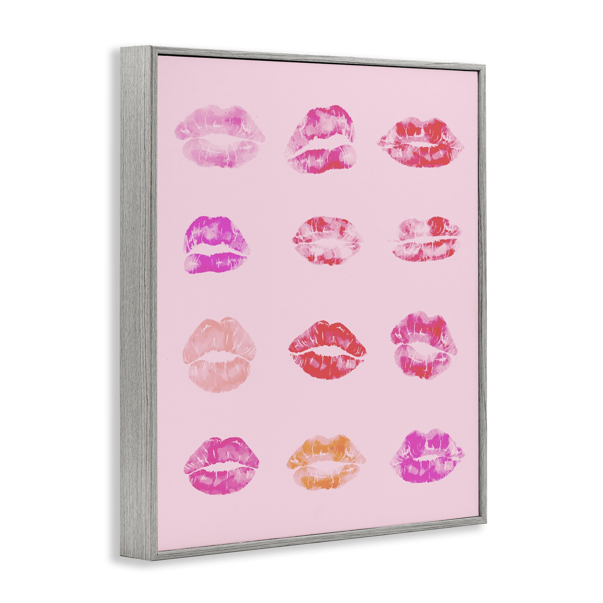 Stupell Industries Lipstick Kiss Pattern Beauty & Fashion Painting Gray Framed Art Print Wall Art, 11 x 14