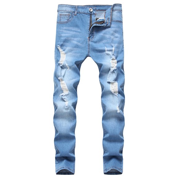 HBYJLZYG Men'S Ripped Jeans Distressed Destroyed Jeans Straight Leg Stretchy Knee Holes Denim Pants For Men