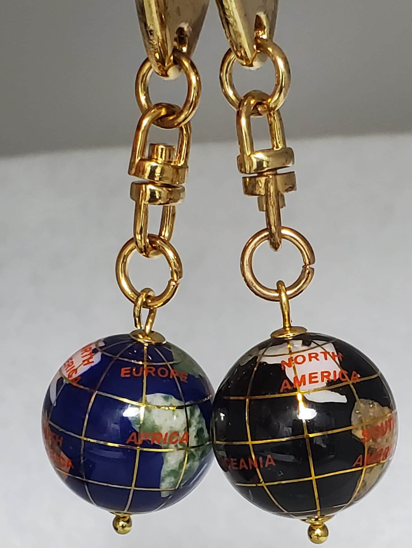 Natural Gemstone Inlayed Spinning/Fidget World Globe Keychain