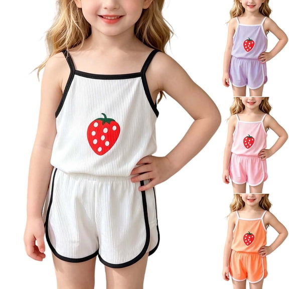 THDHVS Toddler Outfits for Girls,Girls Print Camisole Tank Top Shorts Summer Casual 2 Piece Set,Girls' Clothing Sets Orange 2-3 Years