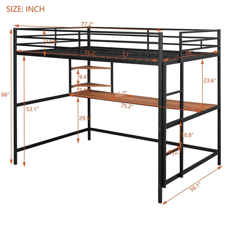 Aukfa Full Size Loft Bed with Desk and Shelves for Adults Teens