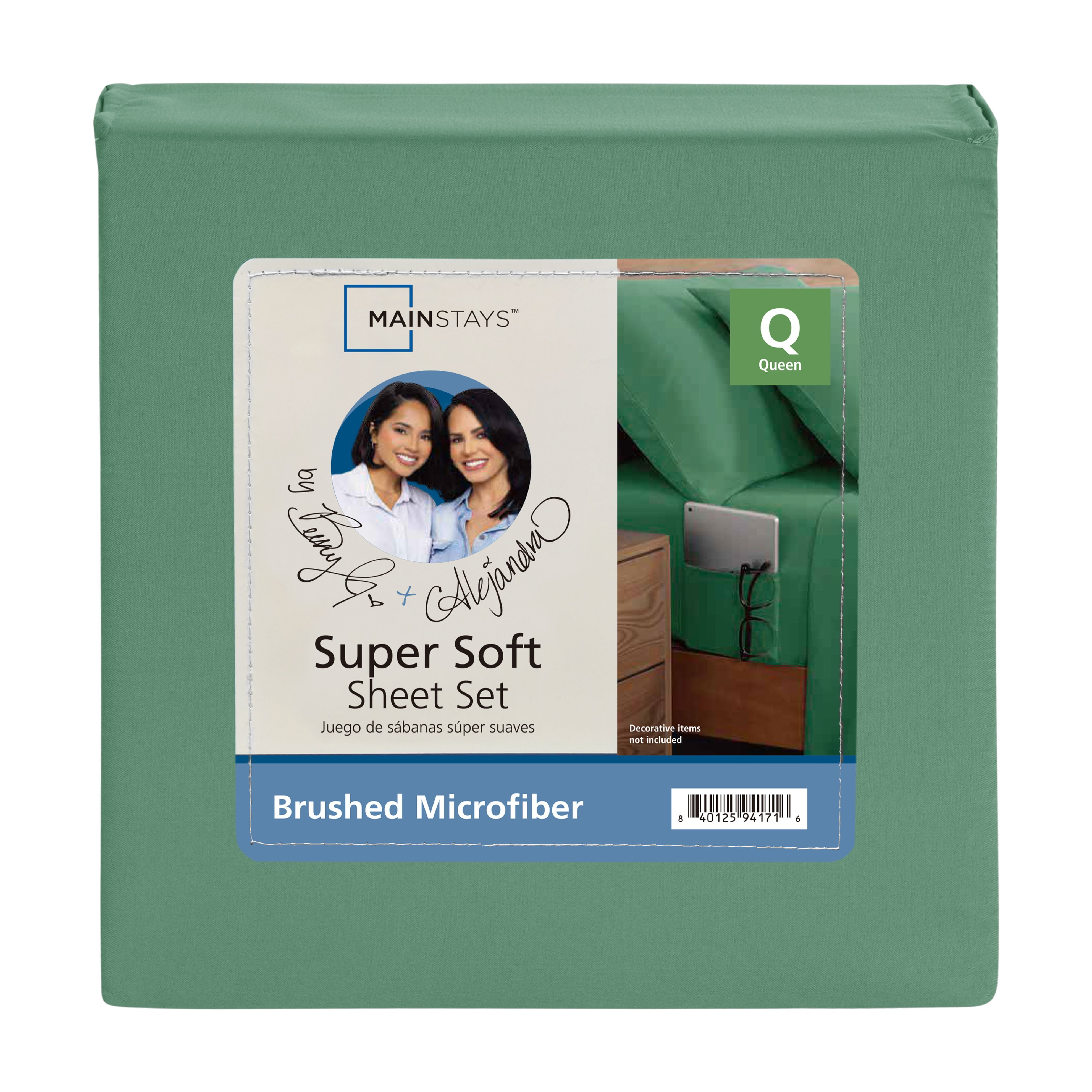 Mainstays by Becky G. & Alejandra 4-Piece Green Lily Super Soft Microfiber Bed Sheet Set, Queen