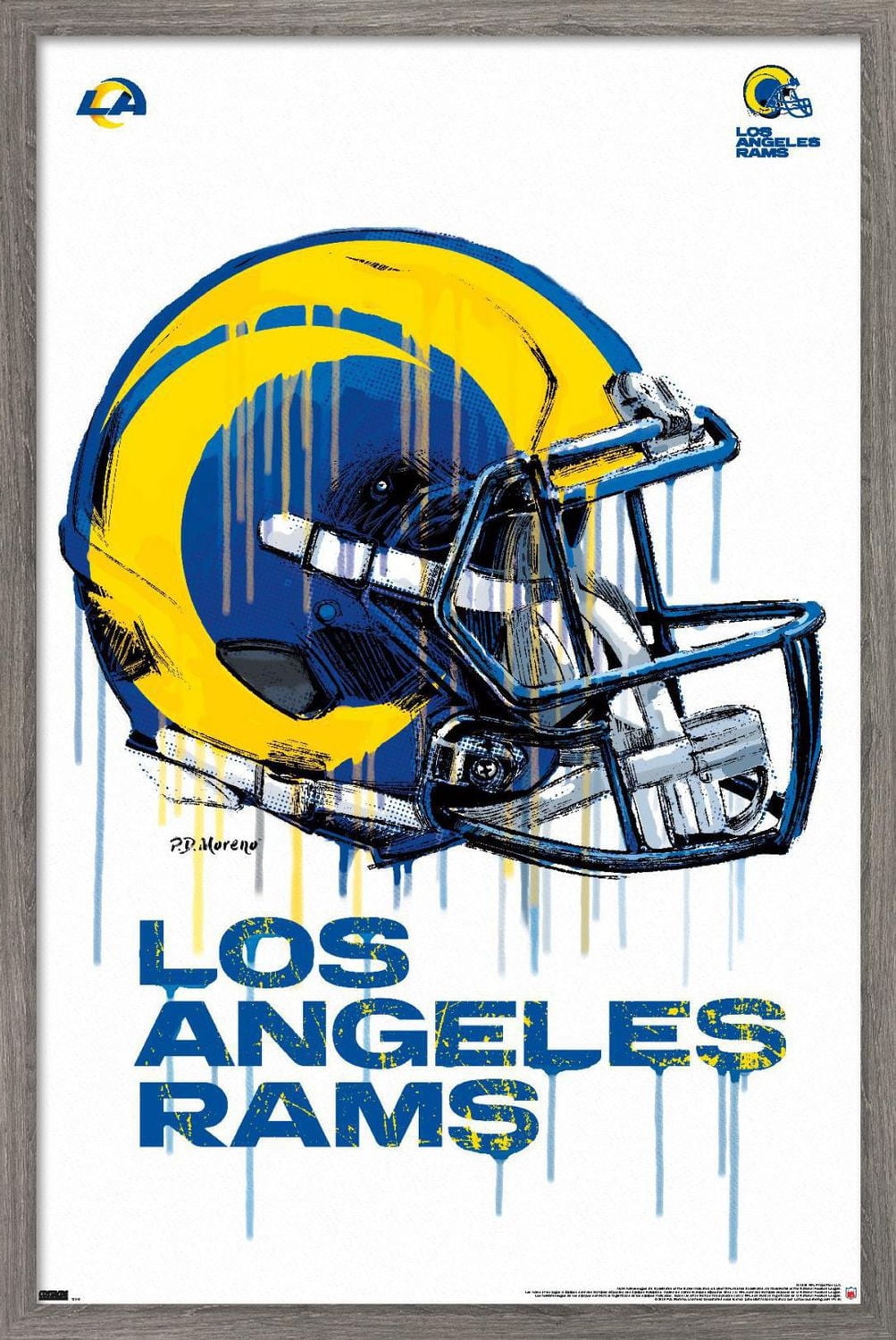 NFL Los Angeles Rams - Drip Helmet 20 Wall Poster, 14.725" x 22.375" Framed