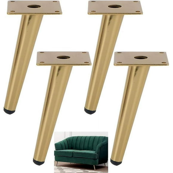 Set of 4 Tilt Sofa Legs, Table Legs Cabinet Legs Bedside Metal Legs, for Coffee Tables, Cupboards and Sofas, Gold(oblique15cm/5.91in)