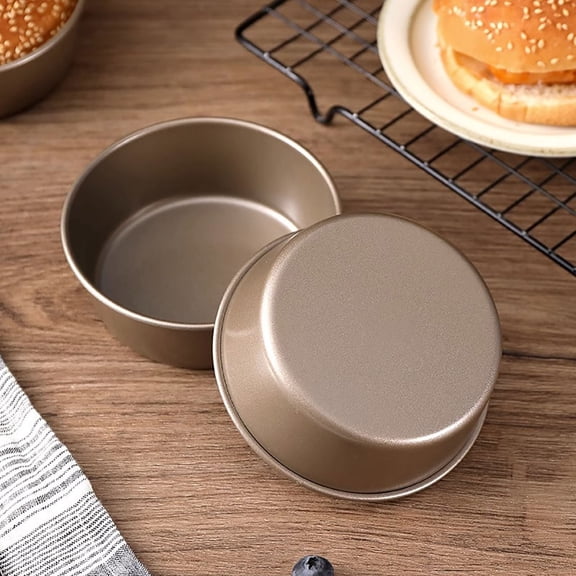 Naittoop 2pcs 4.4*1.6 in Round Stainless Steel Cake Pan Nonstick and Heat Resistant Hamburger Bun Pan Bread Baking Pan for Muffin Cinnamon Roll Mini Sourdough Bread Pans