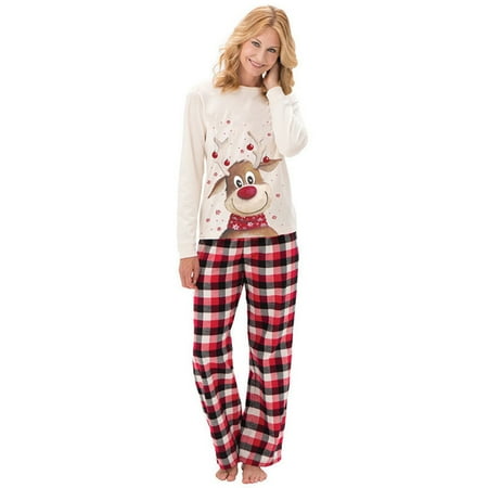 

Christmas Pajamas Sleepwear Set Reindeer Top with Plaid Pants
