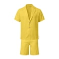 thumbnail image 4 of IWRICH Summer 2 Piece Suits for Men Short Sleeve Tuxedo Blazer Wedding Party Jackets and Elastic Waist Shorts Casual Outfits Yellow XL, 4 of 7