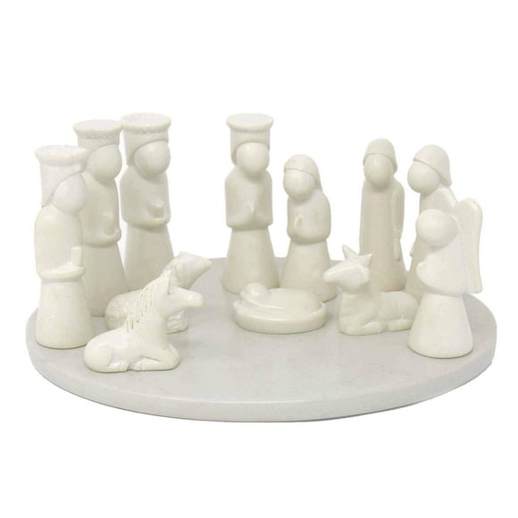 Global Crafts Hand-Carved Soapstone Christmas Nativity Set, Made in Kenya, 13-Piece Set