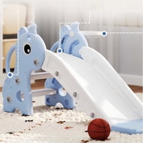 ALPULON 3 in 1 Toddler Slide for Age 1-3 Kids, Baby Slide Climber Playset with Basketball Hoop and Ball, Indoor and Outdoor Playground, Blue