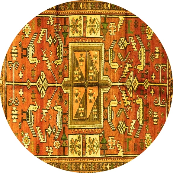 Ahgly Company Machine Washable Indoor Round Animal Yellow Traditional Area Rugs, 8' Round