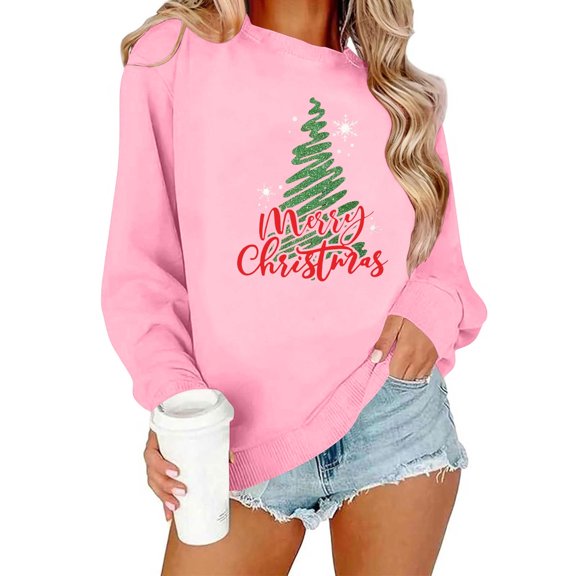 Christmas Tree Sweatshirts Women Pine Tree Print Shirts Nature Lover Gift Casual Tee Long Sleeve Xmas Pullover