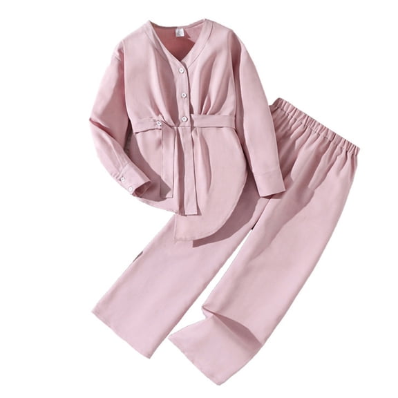 Glisme Girls Outfit Spring Autumn Fashionable Blouse With Wide Leg Pants Comfortable Two Piece Set Relax Matching Set Size 7-8 Years Pink