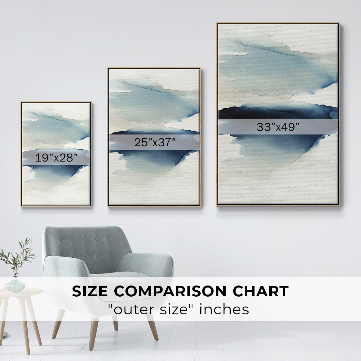 Waves I Framed Premium Gallery Wrapped Canvas - Ready to Hang - 27 x 41 - Natural Wood Floating Frame