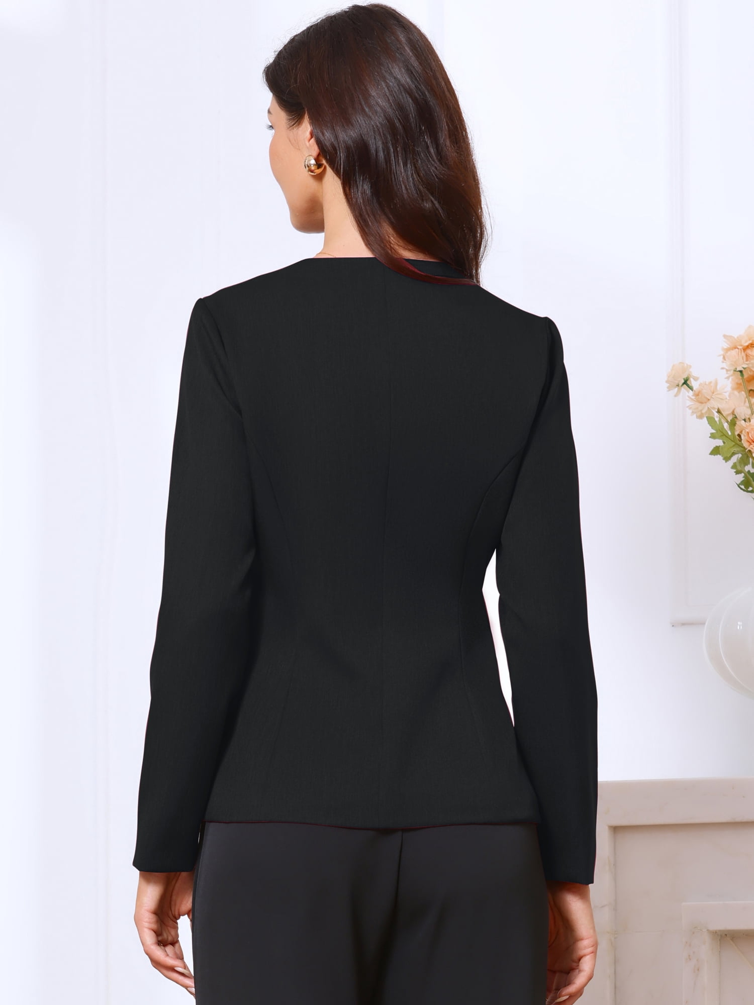 DARING DIVA Women's Collarless Long Sleeve Business Jacket Office Suit XL Black