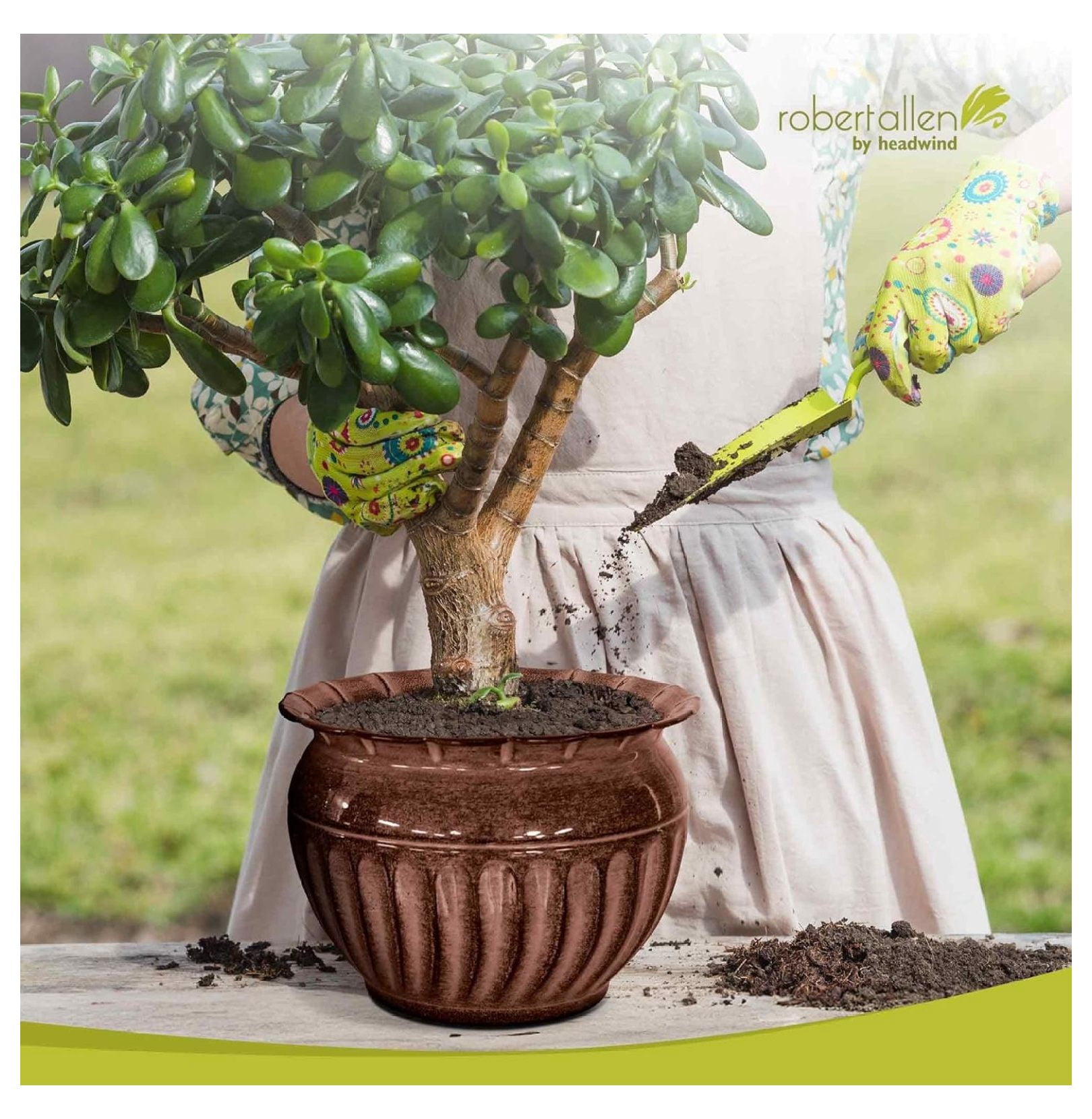 Ironstone Sutton Classic – 10" Brown Decorative Planter with Glossy Durable Finish with Drainage Plug – Lightweight Indoor & Outdoor Flower Pot Use by Robert Allen