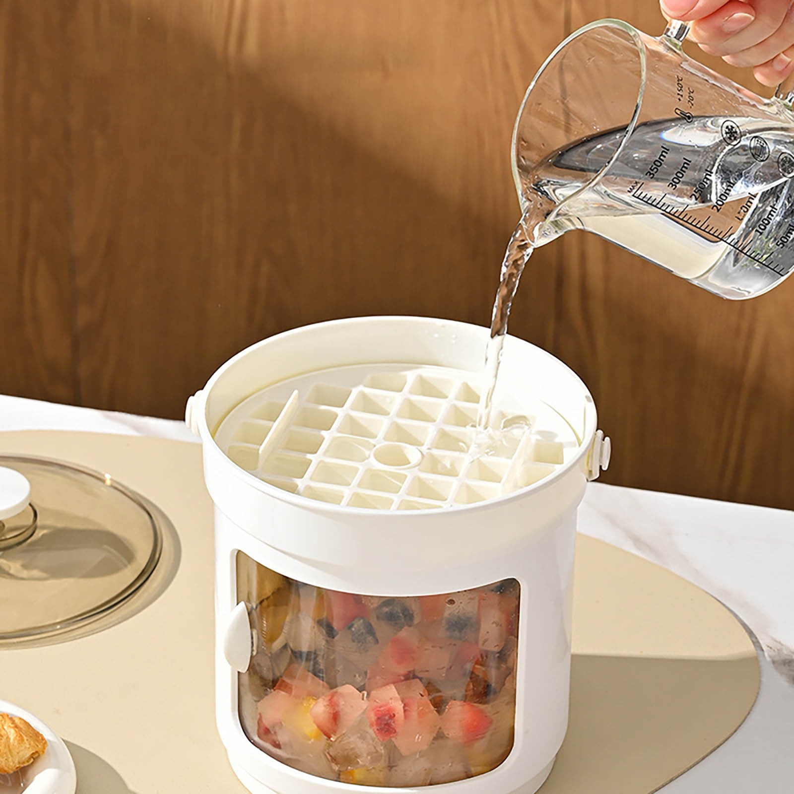 SPOORYYO Ice Mold Tray With Lid, Large Capacity Food-Grade Ice Bucket for Freezer, One-Button Release Easy Ice Maker, Dishwasher Safe Multi-Purpose Ice Storage for Home Parties