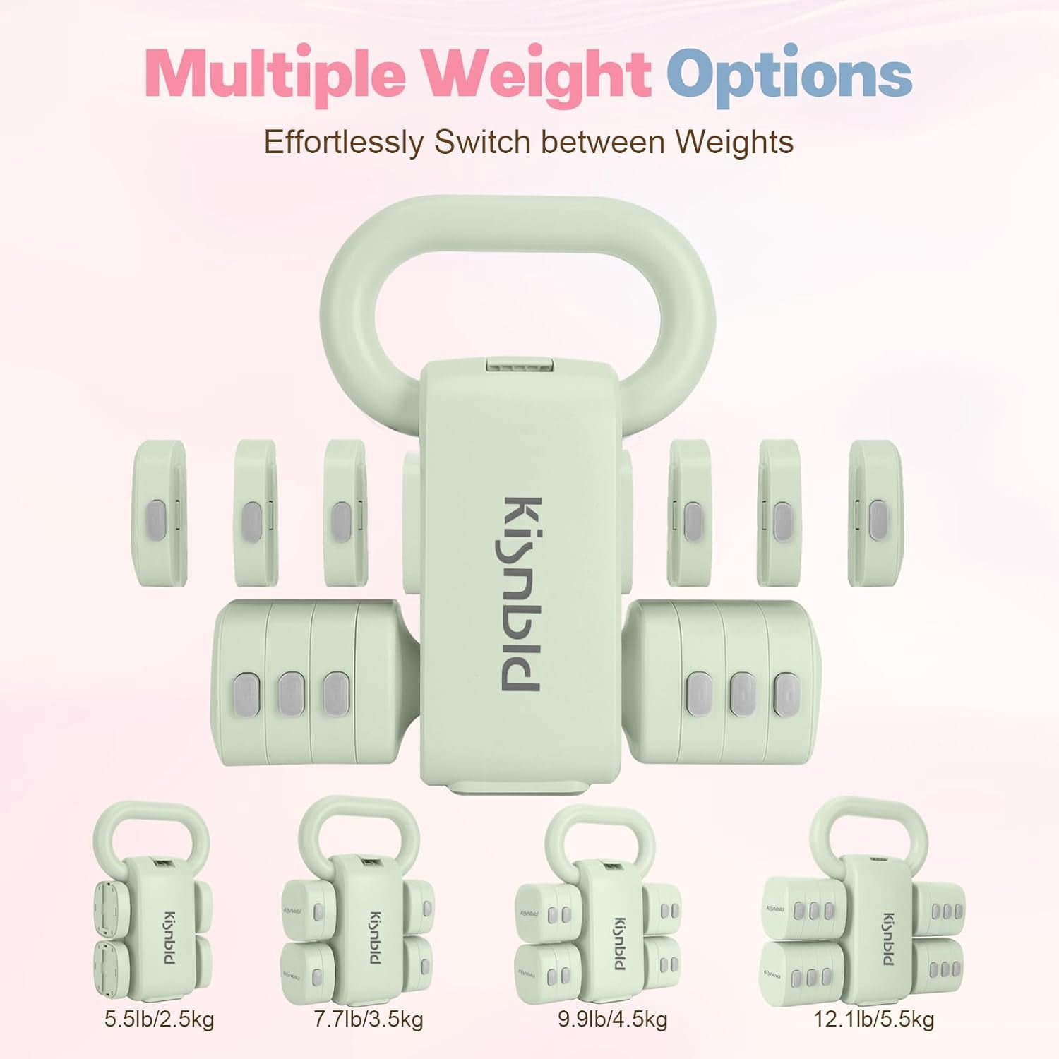 Adjustable Dumbbell Set of 2, 4-in-1 Free Weights with Fast Conversion to Kettlebell for Home Gym & Outdoor Training