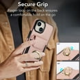 thumbnail image 3 of Wallet Case Compatible with iPhone 15 with Card Holder, 360° Rotation Finger Ring Kickstand PU Leather Stretchy Fabric Cover Drop Protection with Magnetic Snap Case Cover, Rosegold, 3 of 8