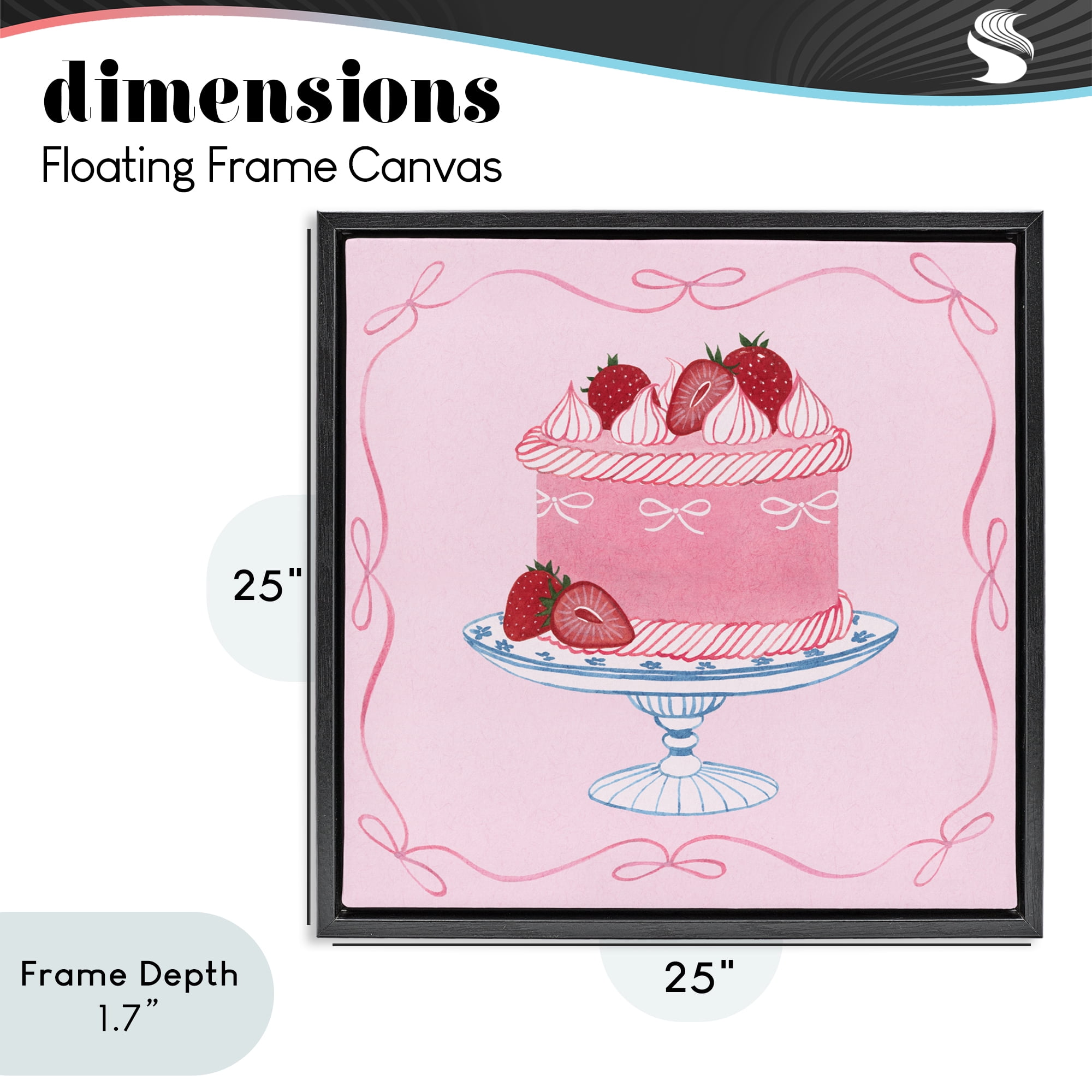 Stupell Industries Pink Strawberry Cake Black Framed Floater Canvas Wall Art, design by Grace Popp