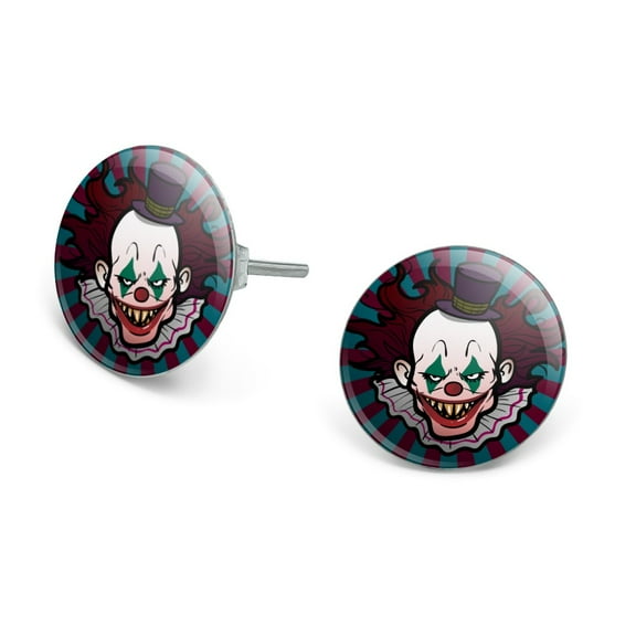 Creepy Clown with it's Balloon Novelty Silver Plated Stud Earrings