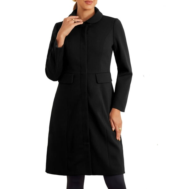 Abrigo de cuello INSPIRE CHIC para mujer, botones, de manga larga, estilo A-line, casual, abrigo largo de invierno, negro M