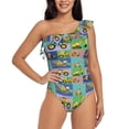 thumbnail image 2 of Picia Construction Machinery Pattern Women's One Piece Swimsuits,One Shoulder Swimwear Asymmetric ,Ruffle Monokinis Bathing Suits,High Waisted Flattering Bathing Suits-X-Large, 2 of 8