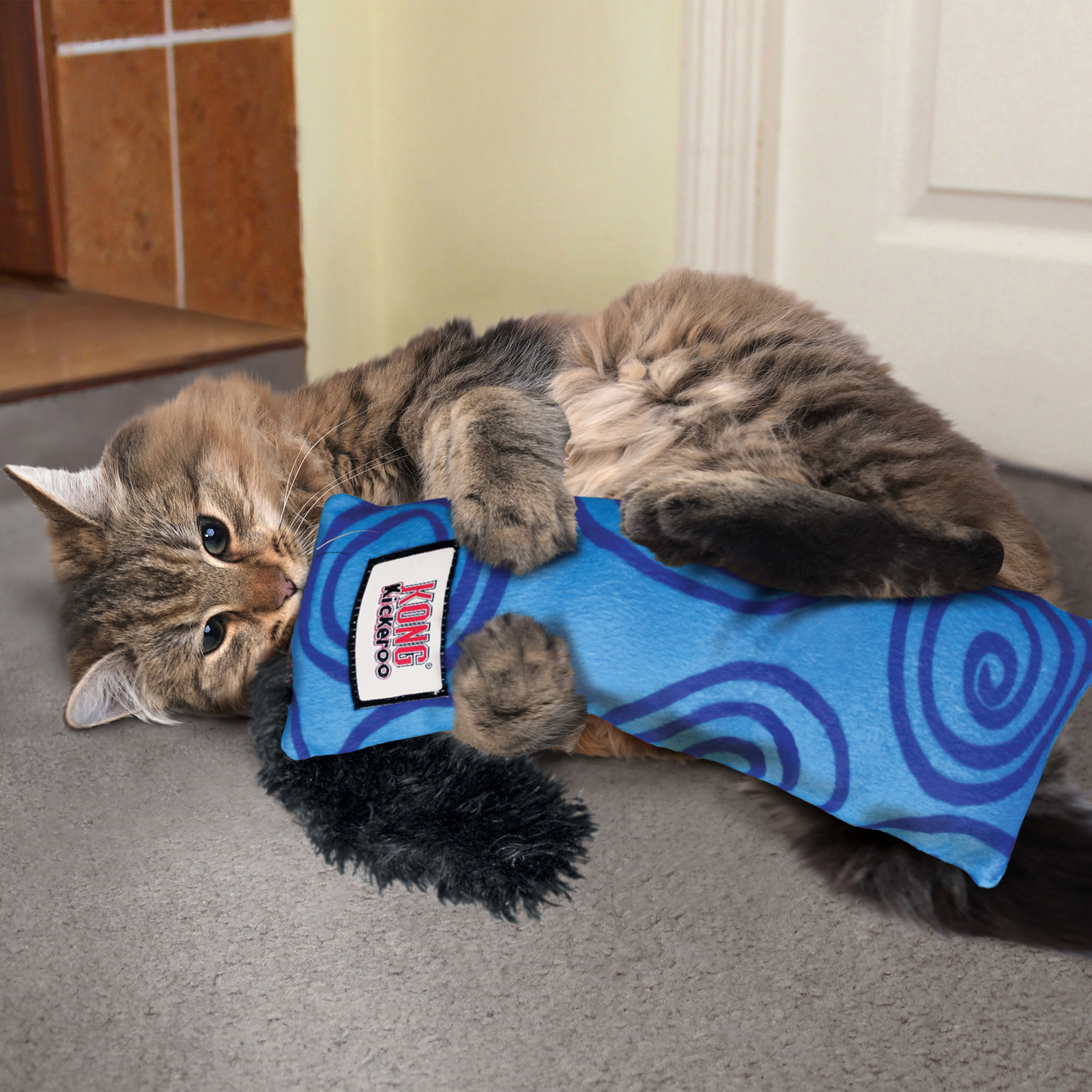 KONG® Kickeroo® Swirl Oversized Crinkle Catnip Cat Toy, Blue, with Premium North American Catnip