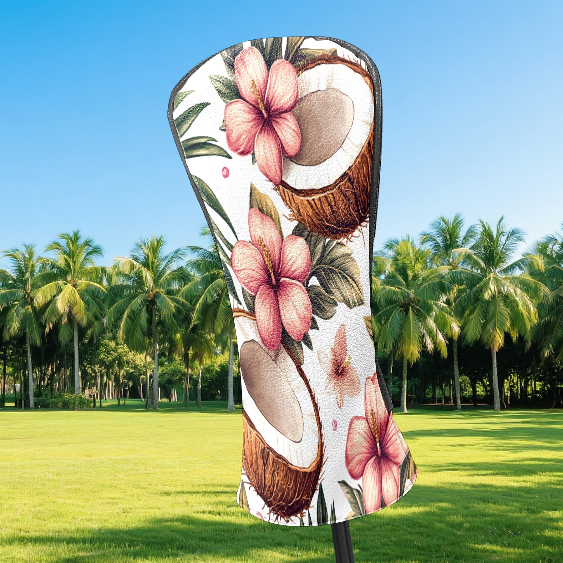 Golf Club Covers PU Leather Waterproof Head Covers for Fairway Woods Hybrids Coconut Flowers