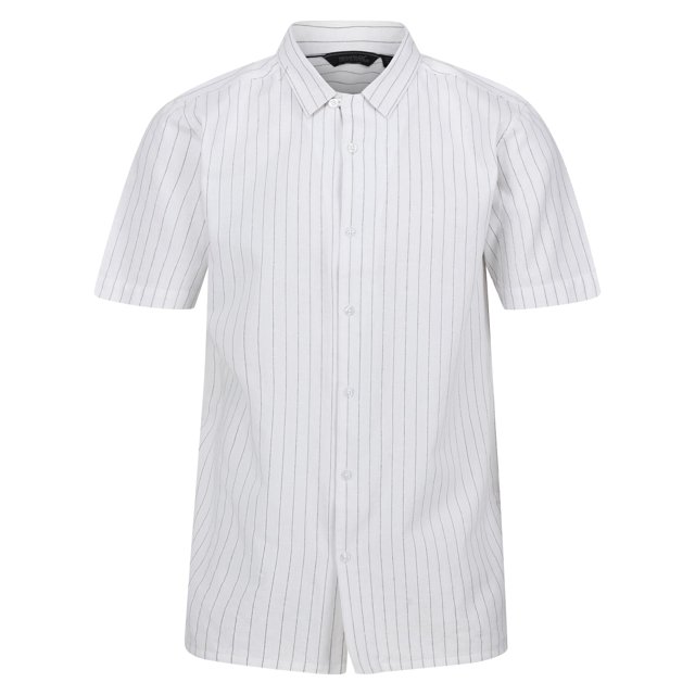 Regatta - Camisa Shorebay de Rayas de Manga Corta para Hombre (Blanco, Denim Oscuro)
