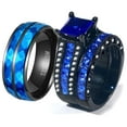 thumbnail image 1 of Ringheart Couple Rings Matching Rings 1.5ct Blue CZ Womens Wedding Ring Sets Wedding Bands, 1 of 7
