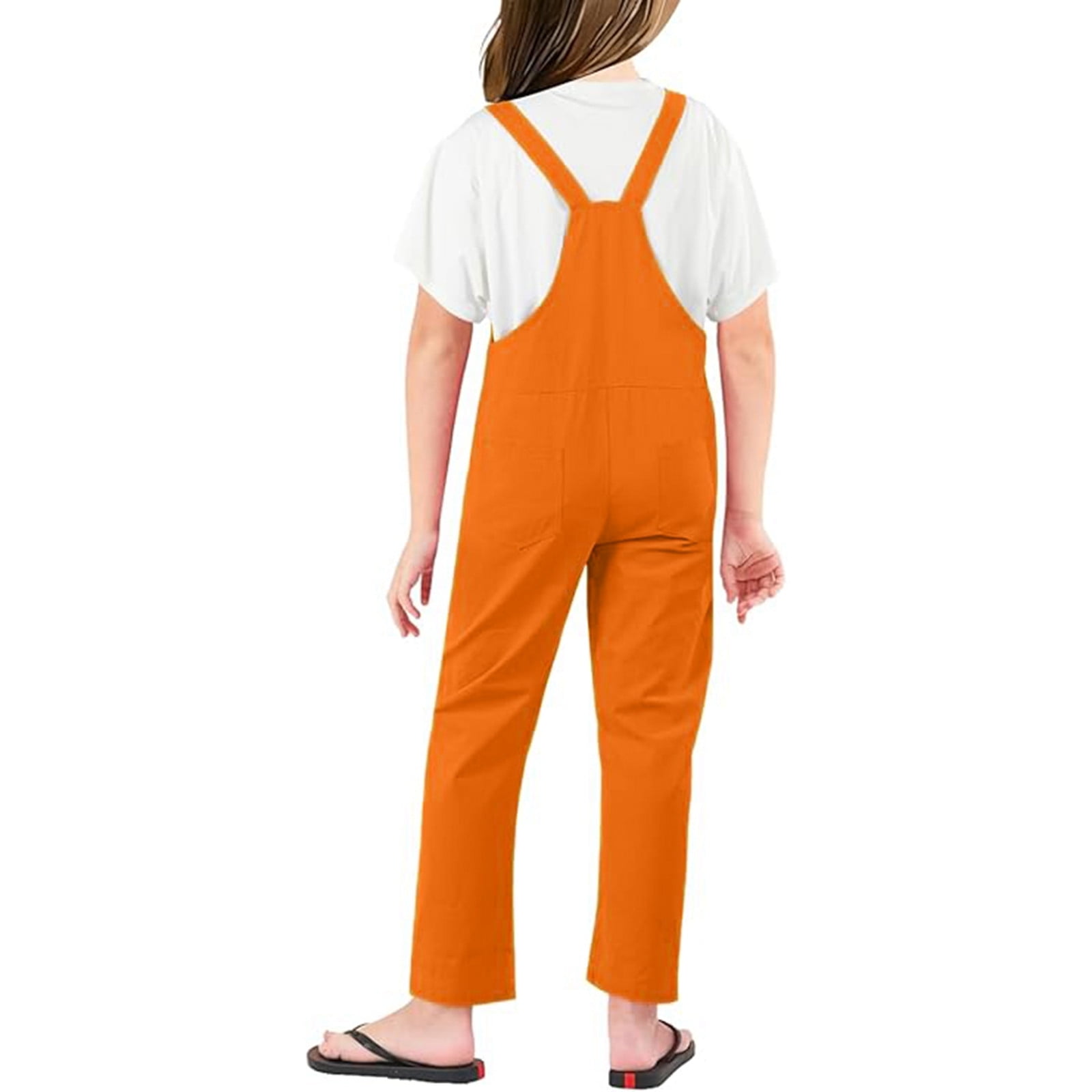 Kids Jumpsuits for Girls Orange Pants for Girls Spaghetti Strap Womens Jumpsuits Casual Girls Summer Outfits 6-7 Years