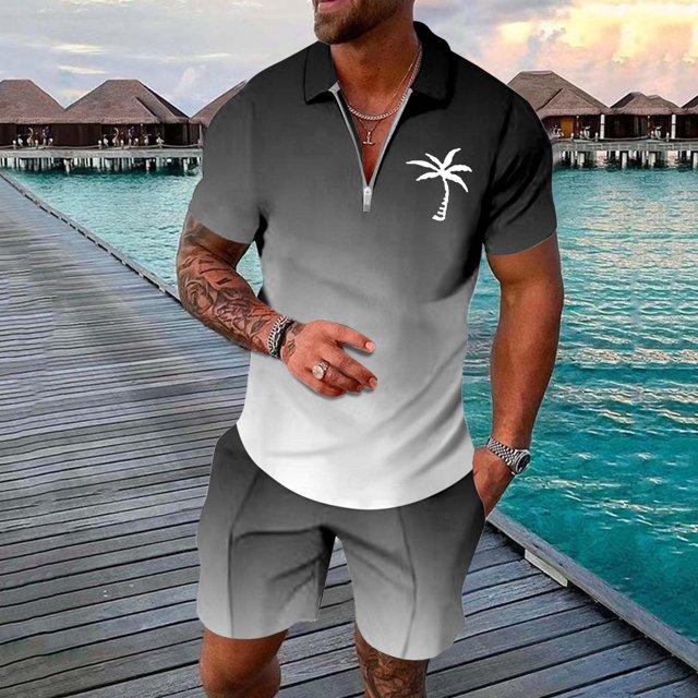 WILLBEST Traje Casual de Moda para Hombre, Dos Trajes, Camisa y Pantalones Cortos de Color Liso con Cremallera En La Parte Superior.