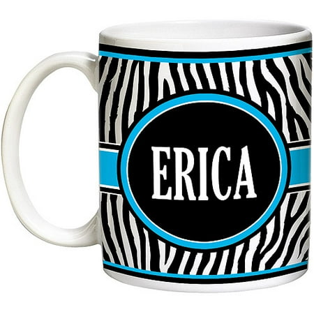 Personalized Zebra Coffee Mug, 15 oz - Blue