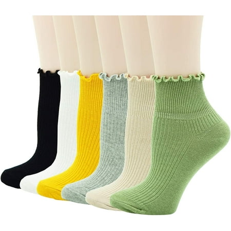 

Women s Vintage Dress Socks Ruffle Frilly Cute Rayon Lace Trim Socks 5-6 Pairs Pack in Gift Box