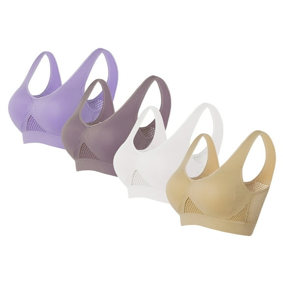 CFLVAEK 4 Pc Sports Bras for Women Plus Size High Impact Workout Bra Breathable Full Coverage Mesh Air Bras Comfort Wireless Yoga Running Gym Bras Size L