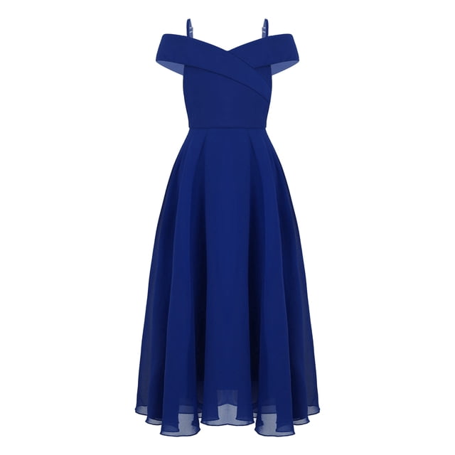 Hansber Robe de Demoiselle d'Honneur à Épaules Dénudées pour Fille Robe de Demoiselle d'Honneur Junior Robe de Mariage Concours Fête Robe de Bal Formelle Bleu 14