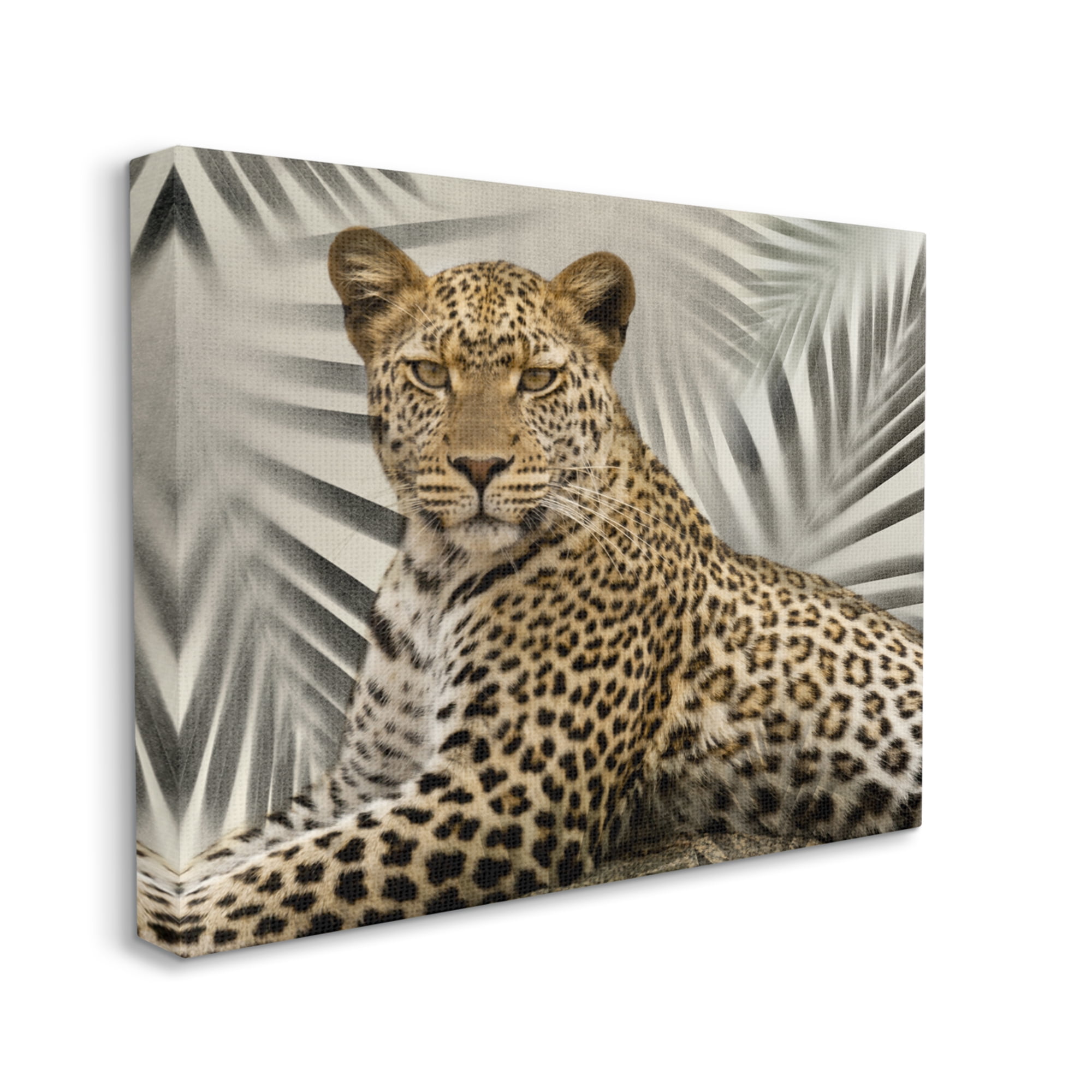 Stupell Industries Leopard with Palm Fronds Animals & Insects Painting Gallery Wrapped Canvas Art Print Wall Art, 30 x 24