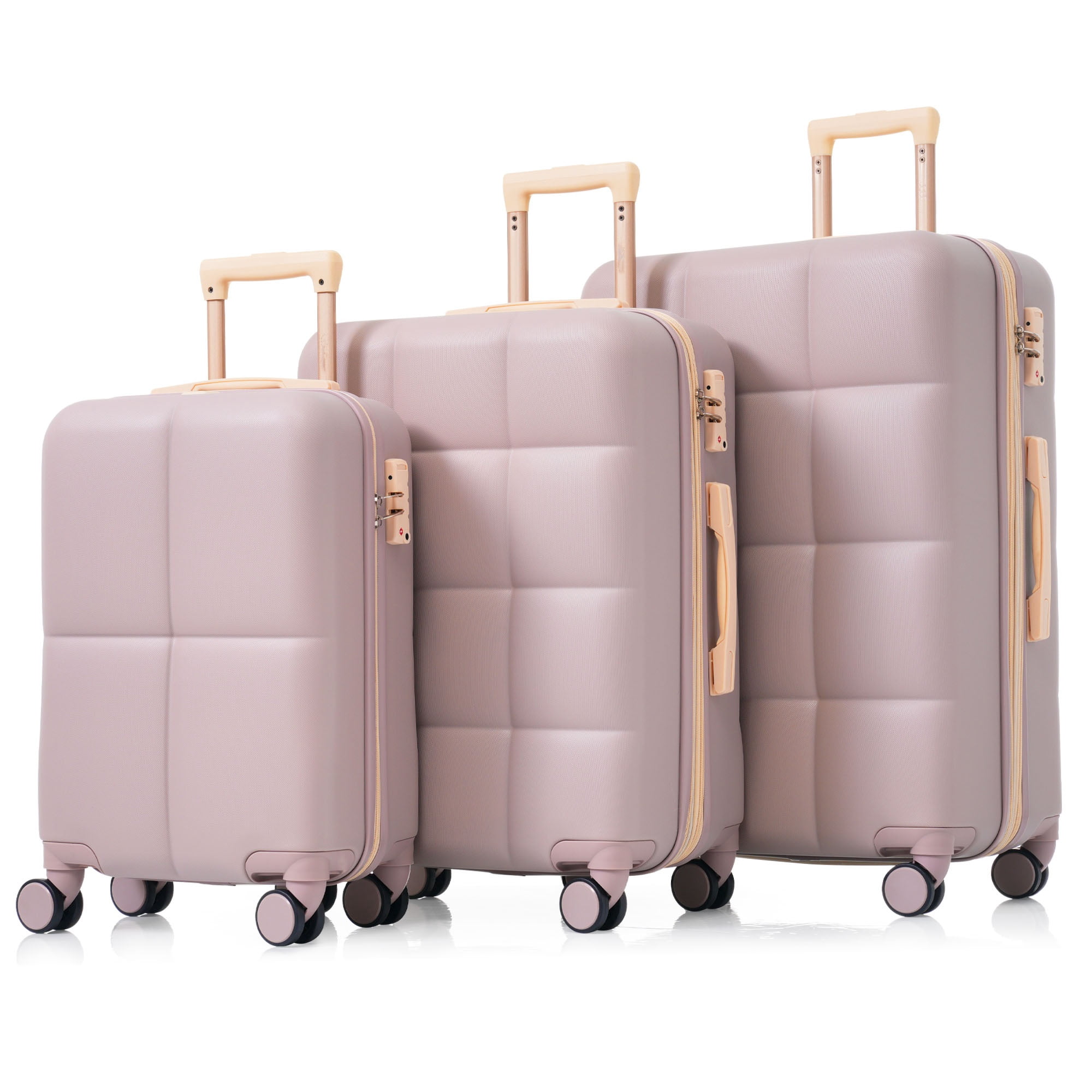 Aukfa Luggage Set, 3 Piece Expandable Hardshell Suitcase with USB Port and Cup Holders, Spinner Wheels, Blush