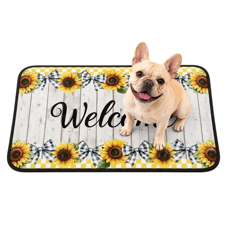 Pet Pee Pad Mat Sunflower Bows Waterproof Reusable Dog Potty Training Pad Farmhouse Wooden Non Slip Pet Urine Mat for Indoor Potty Training Floor Protection 36x24 Inch