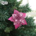 thumbnail image 2 of 5Pcs Christmas Glitter Artificial Poinsettia Flowers Xmas Poinsettia Artificial Wedding Flowers Decorations Xmas Tree Ornaments for Party Favors, 5.6inch, 2 of 5