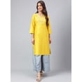 thumbnail image 4 of Janasya Women's Yellow Poly Silk Solid Straight Dresses, 4 of 8